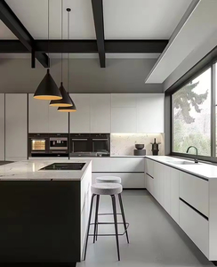 Armoires de cuisine modernes de luxe Or clair Laque brillante avec poignée Carcasse en mélamine pour le stockage à domicile ou l'utilisation dans les centres commerciaux - Product Image 4