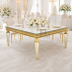 Mesa de Banquete Rectangular Premium de Acero Inoxidable con Tapa de Espejo, Delantal de Triple Riel y Patas Cónicas al por Mayor - Product Image 3
