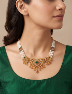 DIVYORO Ensemble de collier de luxe en perles fusionnées paon, plaqué or, bijoux traditionnels pour femme, cérémonie de mariage, festival nuptial - Product Image 1