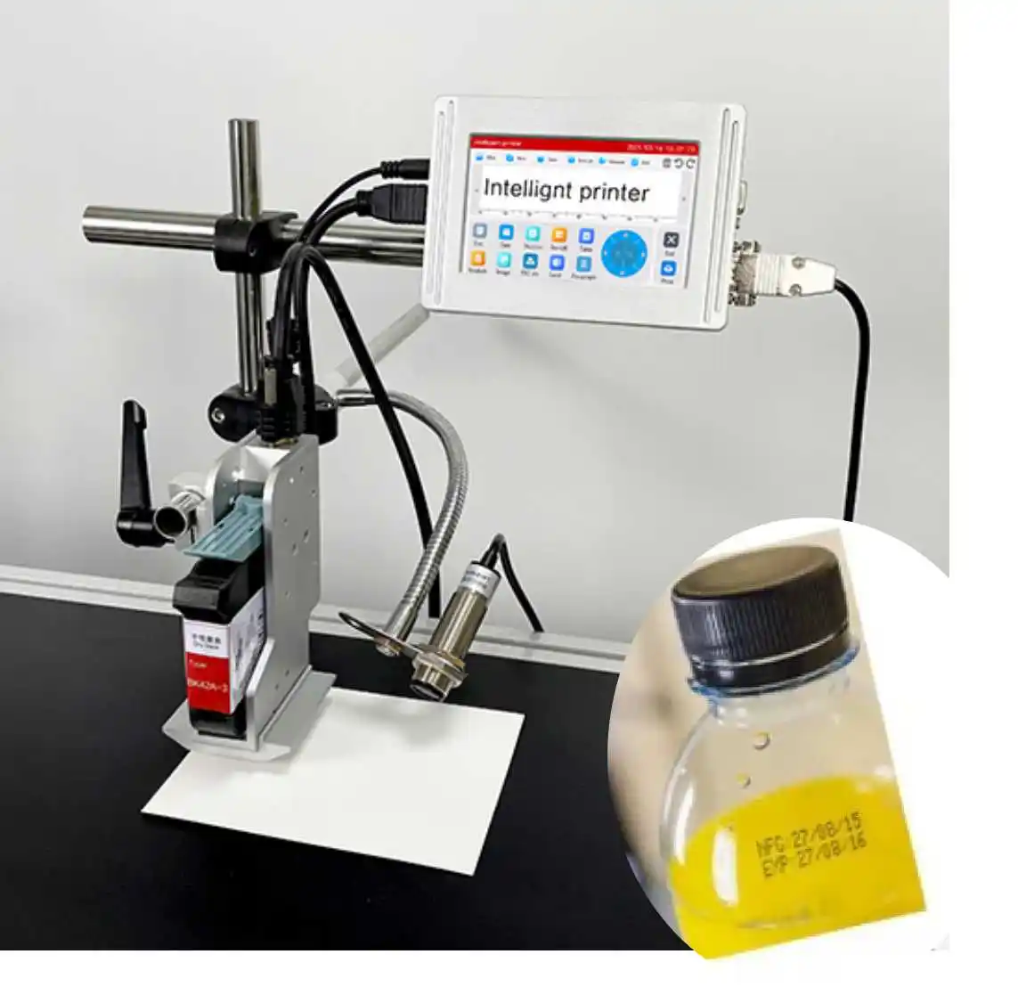 Linha de produção a granel para impressora a jato de tinta industrial Tij, máquina a jato com codificação de logotipo e data de validade