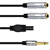 Cable de extensión en Y para altavoz de audio, 1 a 2, conector mono macho de 6.35mm a 2 x 6.35mm hembra, con cubierta de PVC y blindaje trenzado