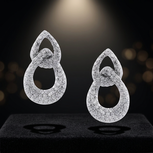 Luxury Knot <b>Earrings</b> Women 925 <b>Silver</b> Diamond <b>Studs</b> Round Brilliant Cut Micro Insert Everyday Wear - Product Image 2