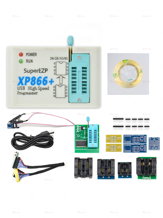 XP866 USB SPI Programmer Full Set + 15 Adapter Sop8/16 Support 24 25 93 95 EEPROM Flash Bios Minipro