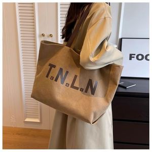 Sac fourre-tout en toile grande capacité pour femmes, sac à bandoulière minimaliste avec imprimé lettres - Product Image 1