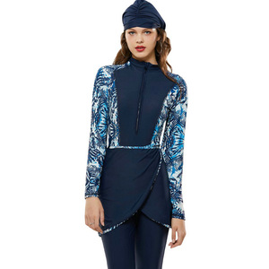 Robe de bain islamique modeste personnalisée à couverture intégrale avec hijab et <span class=keywords><strong>bonnet</strong></span>, ensemble 4 pièces, <span class=keywords><strong>burkini</strong></span> - Product Image 2