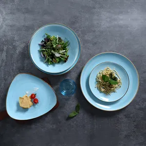 Plato de cena azul Popular para eventos, plato de Pasta, restaurante, vajilla de porcelana, vajilla nórdica de cerámica