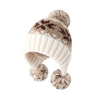 Bonnet en tricot jacquard Fair Isle premium pour enfants avec 3 pompons, doublure polaire, bonnet d'hiver épais pour l'école