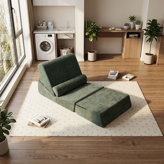 Compressed 3-Fold Convertible Sofa Bed Reclining Foldable Floor Chair Multi-Position Comfy Sleeper Lounge Chair for Living Room