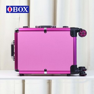 Valise à maquillage Obox grande capacité, portable, avec roulettes pivotantes, couleur rose rouge unie, fermeture à cadenas, boîte de rangement cosmétique - Product Image 1