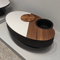 Table basse de rangement moderne avec compartiment dissimulé, plateau en pierre blanche, placage bois, meuble de salon de luxe