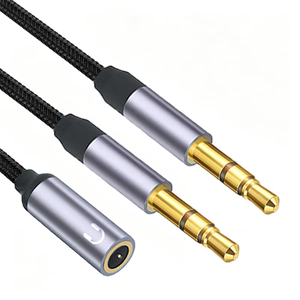 Câble audio répartiteur AUX 3,5 mm en nylon tressé blindé, 2 mâles vers 1 femelle, pour casque audio - Vente en gros - Product Image 1