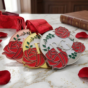 Médailles personnalisées en métal émaillé, alliage de zinc, plaqué or/argent/or rose, design 3D magnifique en forme de rose, médailles de récompense pour les célébrations - Product Image 2