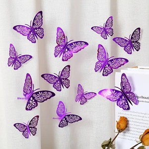 Autocollants muraux 3D effet métallique papillons en papier ajourés, imperméables, 12 pièces, décoration d'ambiance, aimants de réfrigérateur - Product Image 4