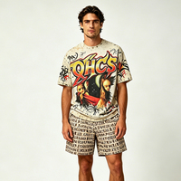 Ensemble T-shirt et Short Homme Vintage OEM Chrome DGT Imprimé, Effet Délavé Acide, Style Hip Hop Oversize, Coton, Idéal Été