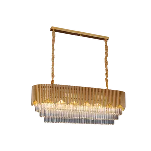 Lustre de cristal retangular e decorativo, luminária pendente de luxo com cristal para sala de jantar