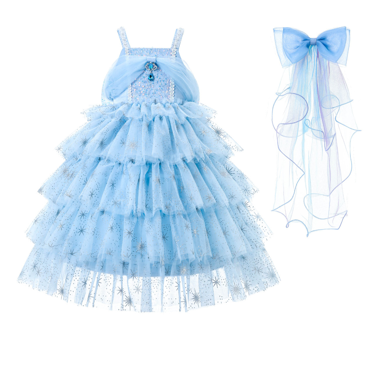 Snowflake blue princess dress veil
