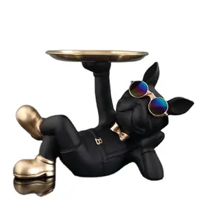 Заводская декоративная статуя собаки Батлера из ПВХ на заказ с подносом для стола для хранения для живой комнаты украшения французского бульдога декоративные