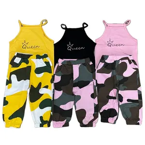 2023 fashion toddler girls clothing sets halter pants tuta per bambini new casual letter vest camouflage pant due pezzi girl set - Product Image 1