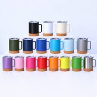 Mug isotherme en acier inoxydable à double paroi de 12 oz avec fond en liège et couvercle, idéal pour le camping – Vente en gros personnalisée