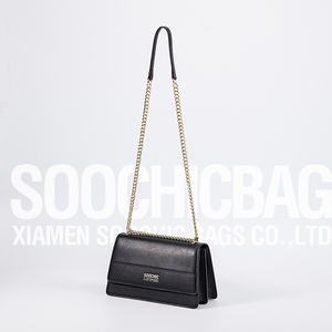 Robe <span class=keywords><strong>Soochic</strong></span> personnalisée en cuir noir mat petite chaîne sac à rabat sac à bandoulière avec chaîne gourmette coulissante bandoulière pour les femmes - Product Image 3