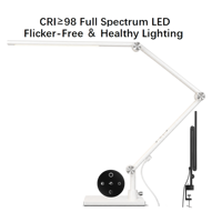 Lampe de bureau LED blanche en métal 95CRI avec variateur de lumière/télécommande double fonction (lumière et couleur) pour étudiants, lecture, étude et dessin