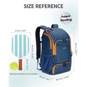 Sportsnew Pickleball <b>Backpack</b> 30-40L With Shoe Compartment Fence Hook For Men Women Racket Bag Navy Blue Polyester Zipper - Product Image 6