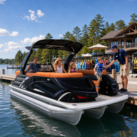 Bateau ponton en aluminium de 22 pieds pour 12 personnes, embarcation habitable, moteur hors-bord 200 CV, certifié CE, utilisation en lac