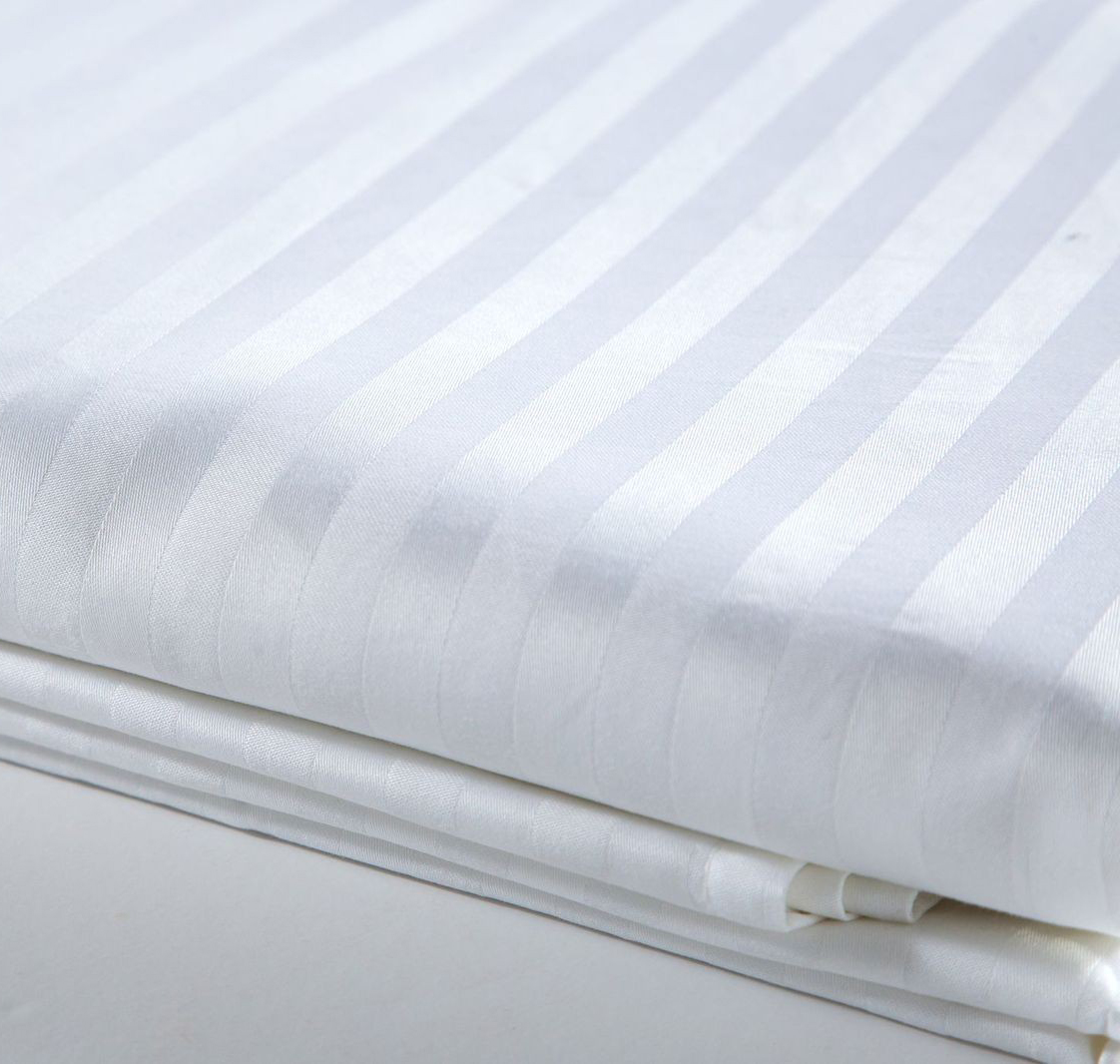 Wholesale Low Price White Sateen100% Cotton Satin Stripe Fabric for Bed Sheet