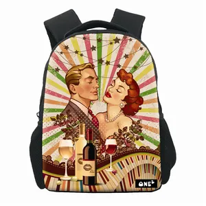 Champagne Handsome Man & Beautiful Lady Design custom Print School Bag Large Capacity Lightweight Washable student backpacks