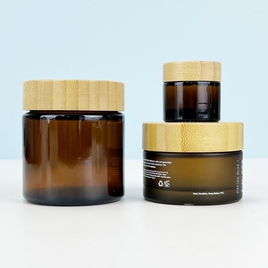 Pot en verre borosilicate ambré personnalisable pour crème exfoliante, avec couvercles en bambou, pour beurre corporel - Product Image 2
