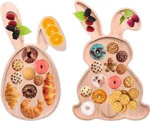 Easter Bunny Wooden Serving Tray Bunny Plates Rabbit Shaped Charcuterie Appetizer Section Platter