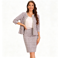 Ensemble tailleur jupe et veste courte en tweed pour femme, col rond, style mode tendance, personnalisable OEM, idéal pour les entretiens d'embauche
