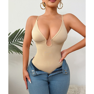 Femmes sans bretelles Shapewear plongeant profond Corset body contrôle du <span class=keywords><strong>ventre</strong></span> dos nu mi-<span class=keywords><strong>cuisse</strong></span> corps Shaper respirant volants gaines - Product Image 2
