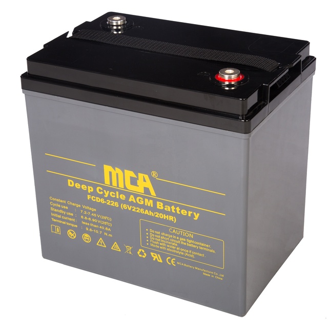 Chinese Deep Cycle AGM Sealed Lead Acid Battery for Marine Golf Cart UPS & Consumer Electronics-6V 226AH Free Maintenance