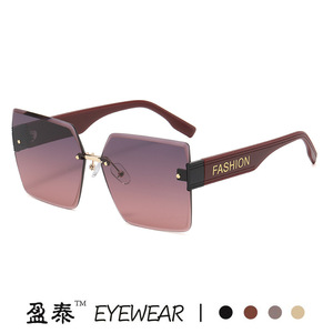 Eyewear Frameless <b>Square</b> <b>Sunglasses</b> Orange Color UV400 Women's Fashion Sunshades - Product Image 2