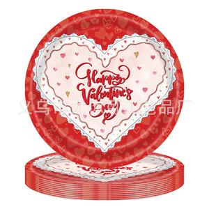Valentine's Day Party Decorations Heart Theme Disposable <b>Tablecloth</b> Plates Napkins Cutlery Set Red White Classic Style - Product Image 3
