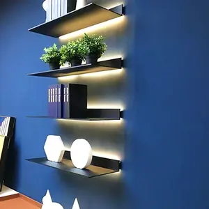 Prateleira de parede moderna para livros, prateleira resistente de metal para exibição de uísque com LED, salão de beleza, decoração de sala de estar, prateleiras para livros