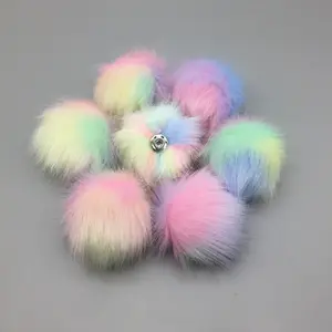 DIY 뜨개질 모자 키 체인 액세서리 분리형 스냅 토끼 모피 폼폼 가짜 여우 모피 공 솜털 Pom 가짜 모피 Pom