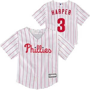 Maillot de joueur blanc des Phillies de Philadelphie Bryce Harper pour bébé de 12 à 24 mois, col en V, vêtements de baseball respirants - Product Image 1