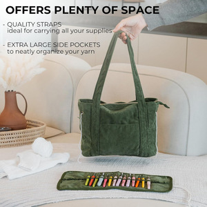 Bolsa de Hilo Elegante para Proyectos de Crochet y Tejido, Organizador de Crochet de Pana <span class=keywords><strong>con</strong></span> 4 Bolsillos Interiores y Orificios para Hilos - Product Image 2