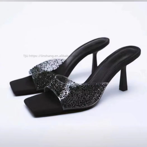 New Summer Slippers Female Transparent Square Head Line High <b>Heels</b> Fashion Large Size Summer Pumps for Women Shoes - Product Image 1