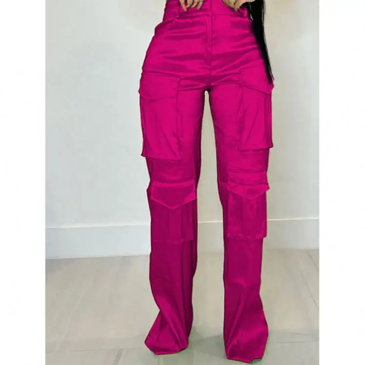 Fashion casual solid color multi-pocket cargio pants candy-colored plus size overalls for women