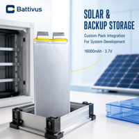 BATTERIE LI-ION POLYMERES BATTIVUS 16000mAh 3.7V 59.2Wh, cellule en pochette 74x170mm, rechargeable pour stockage d'énergie solaire, alimentation de secours, OEM