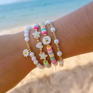 Go2boho Bohemian Beach Girl Vergoldetes Perlen armband Damen Schmuckset Shell Star Heart Daisy Charm Imitation Pearl Armband