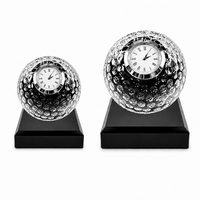 Trofi Golf Bola Kristal dengan Jam, Alas Kristal Hitam 60mm 80mm, Penghargaan Turnamen, Terukir Custom, Grosir OEM