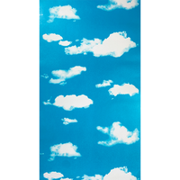 Stiker dinding gaya kartun, perekat langit biru awan putih latar belakang kamar tidur anak