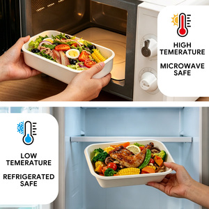 800ml Compostable Sugarcane Bagasse Food Container Biodegradable Disposable Takeaway <b>Lunch</b> <b>Box</b> with Lid for Salad Meal Prep - Product Image 3