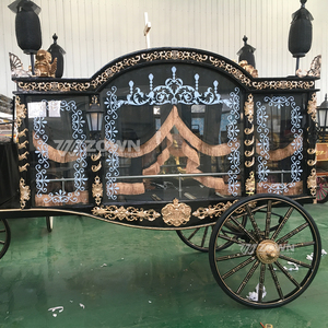 Cercueil funéraire noble tiré par des chevaux avec cabine vitrée et rideau personnalisé pour le transport de cercueil, procession commémorative solennelle - Product Image 5