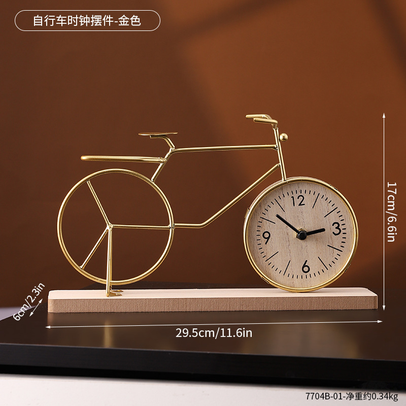 7704B-01-Ornement d'horloge de vélo-Or