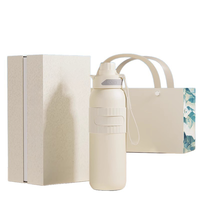 Bouteille d'eau sport en titane pur à double paroi de 600 ml, 12h chaud/froid, antibactérienne, avec paille, couleur beige abricot, logo personnalisé, vente en gros